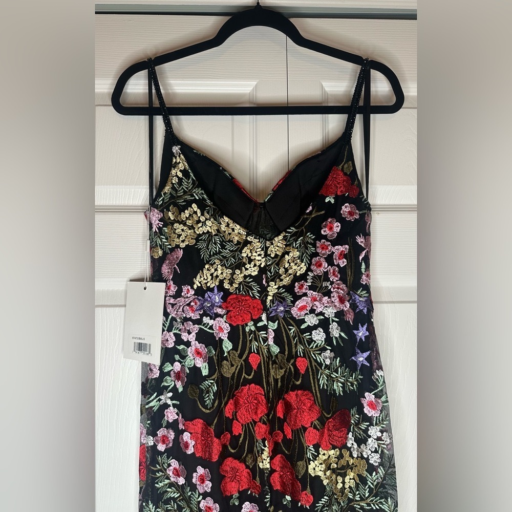 Mac Duggal Black Floral Maxi Dress with Red & Pink Accents - Picture 9 of 11